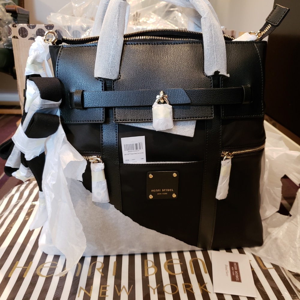 Henri Bendel Jetsetter Backpack - Black/Gold NWT